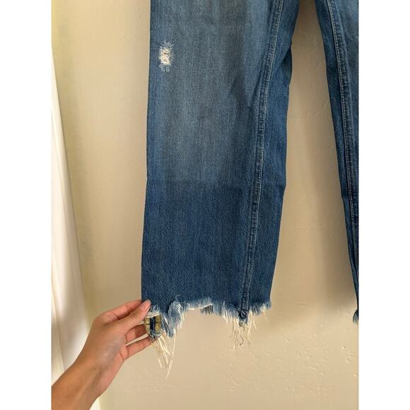 Free People Jeans Women's 26 Blue Maggie Mid Rise Straight Leg Raw Hem Buttons - Picture 9 of 11